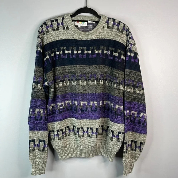 VINTAGE Mens 80’s 90’s Dad Sweater Pacific Coast Highway Patterned Knit Size XL - Picture 11 of 11